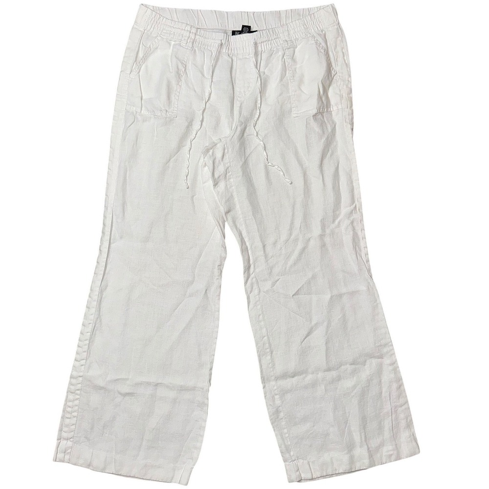INC International Concepts White 100% Linen Wide Leg Drawstring Pants Size 10